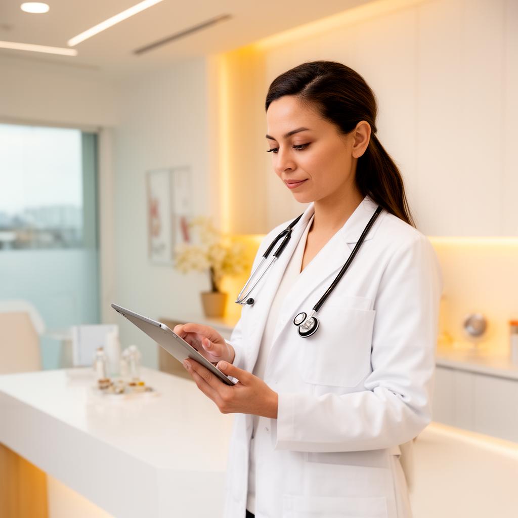 Doctor using tablet in clinic